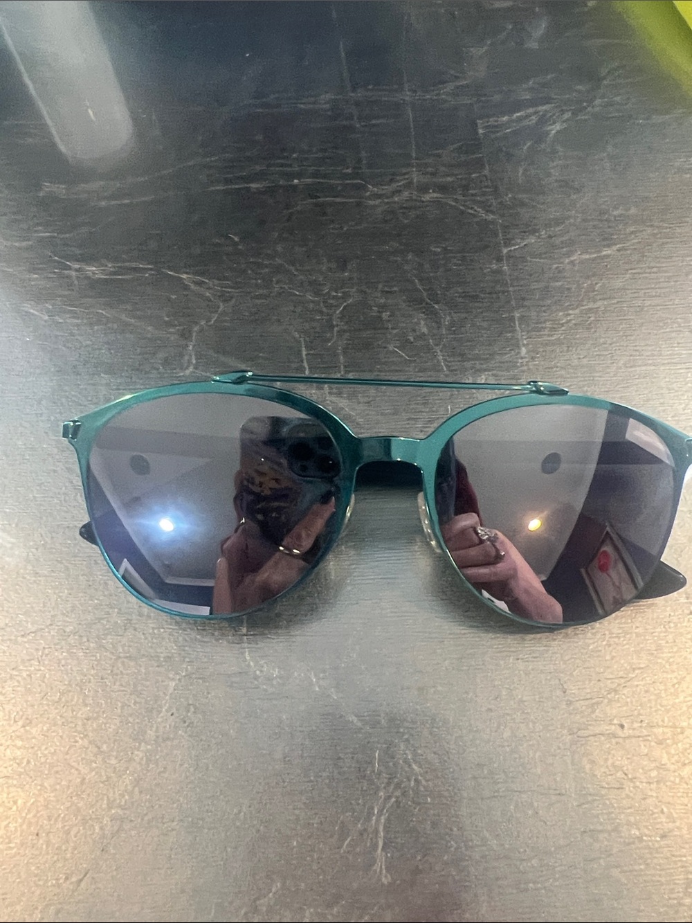 Dior Green Metal Round Aviator Sunglasses with Dark Lenses
